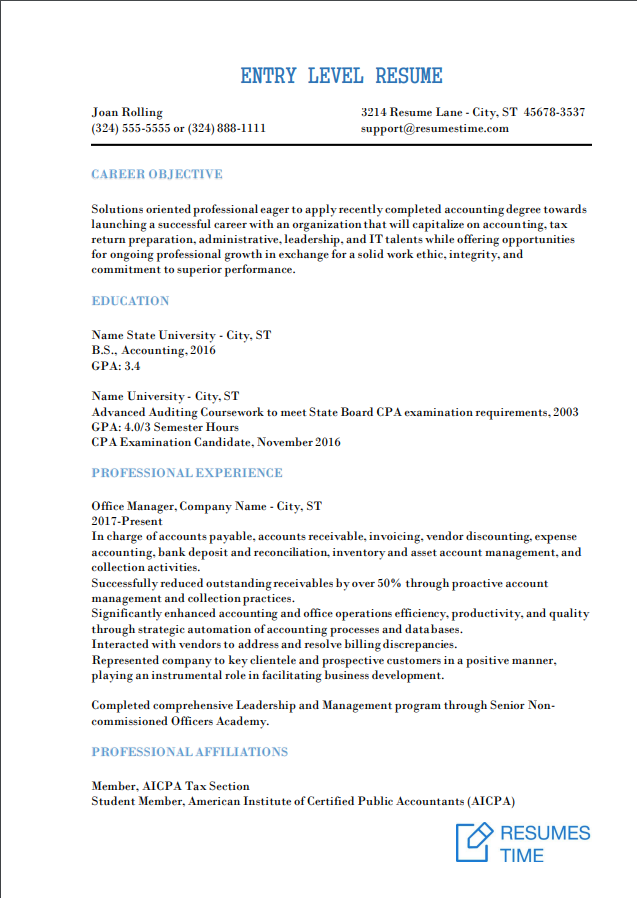 resume example for entry level jobs