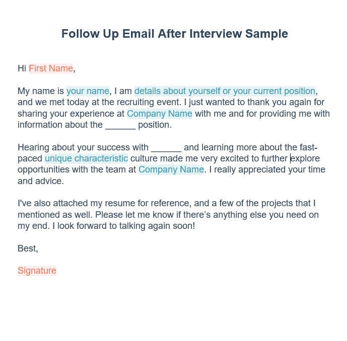 Follow Up On Job Application Email Template