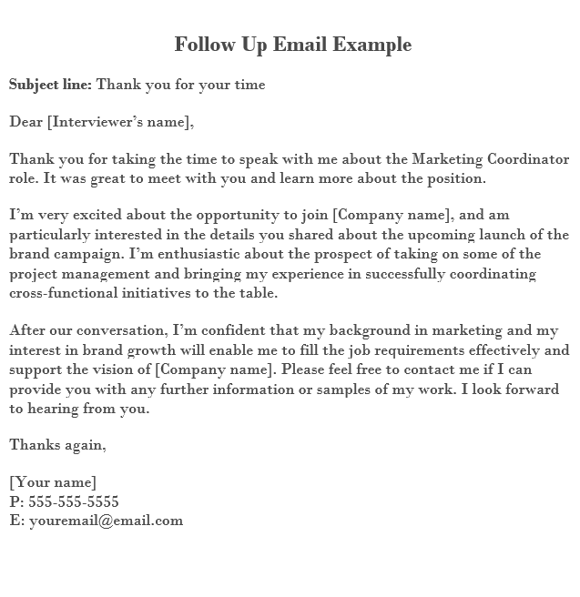 Job Application Follow Up Email Remind About Yourself And Get A Job   Follow Up Email Example 