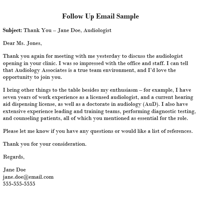 Sample follow up emails after job application