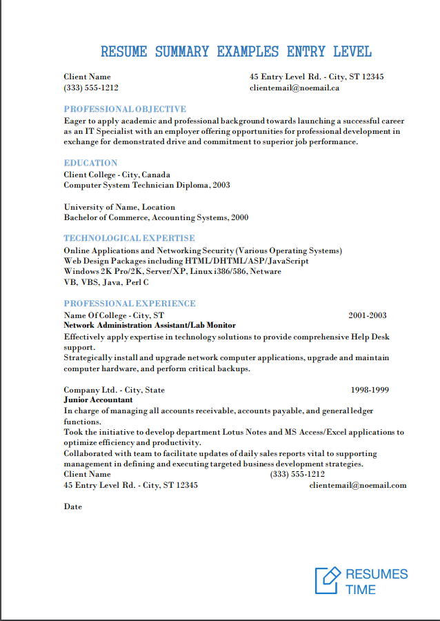 Entry Level Resume Samples Examples Template To Find The Best Job